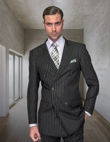 Men’s Hunter pinstripe double-breasted suit regular fit pleated pants super 150’s italian wool STATEMENT SUITS DB-ZARELLI