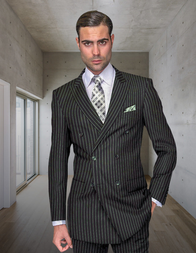 Men’s Hunter pinstripe double-breasted suit regular fit pleated pants super 150’s italian wool STATEMENT SUITS DB-ZARELLI