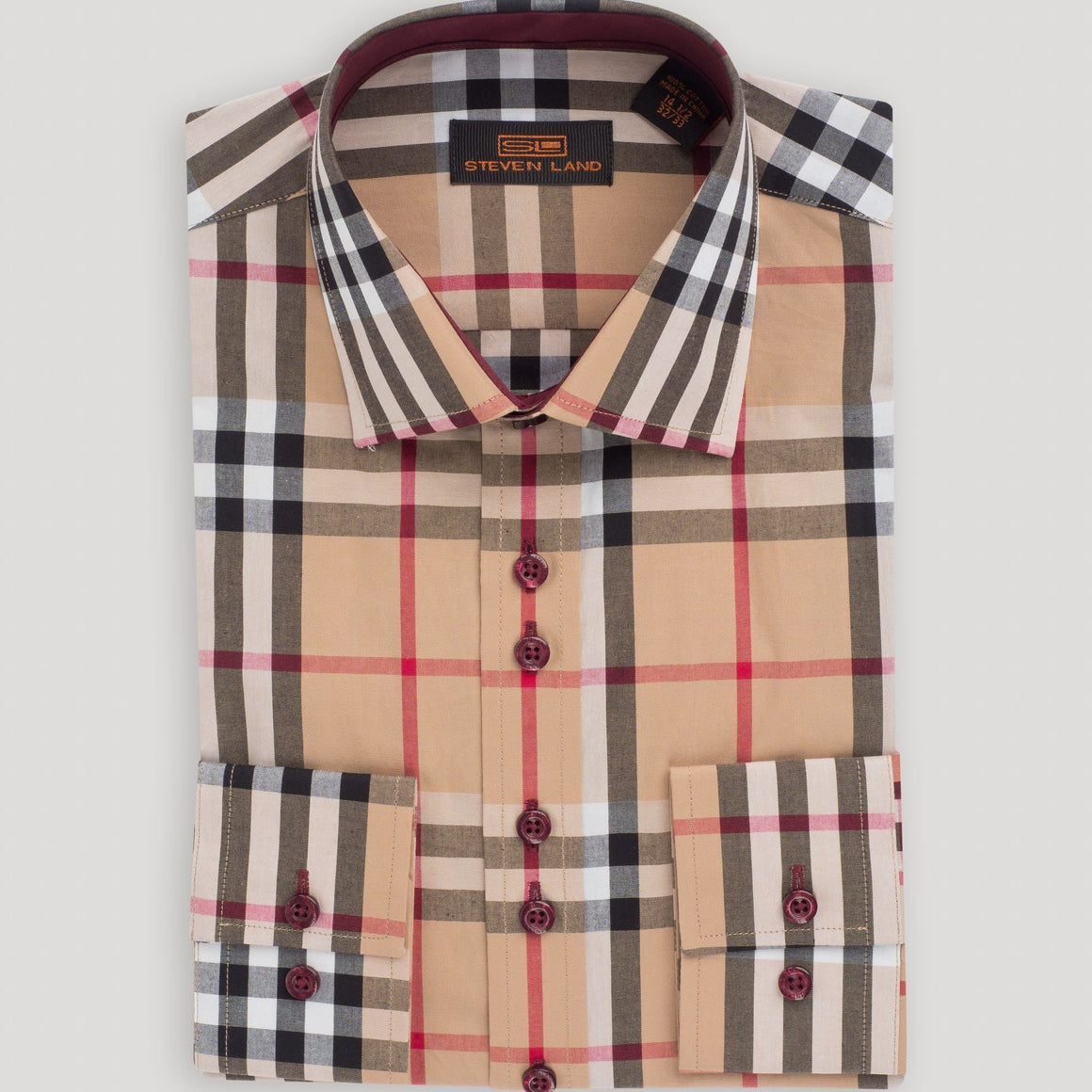 Tartan III Barrel Cuff Classic Collar Dress Shirt – Khaki | DS263