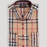 Tartan III Barrel Cuff Classic Collar Dress Shirt – Khaki | DS263
