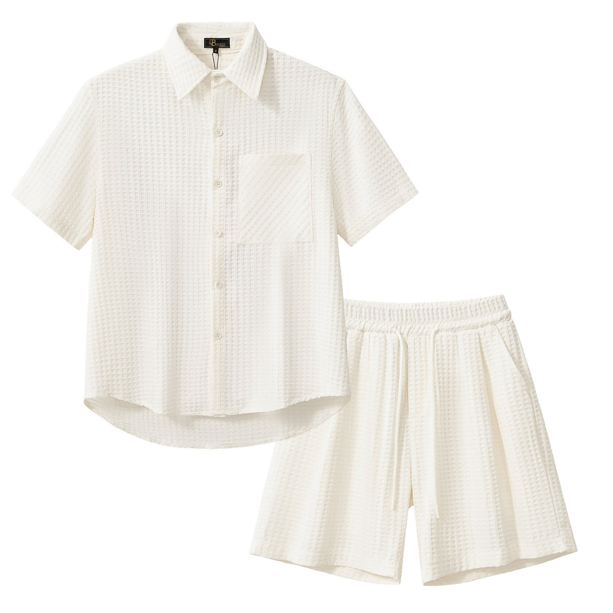 Drift Set – Waffle Textured Shirt & Short WHITE