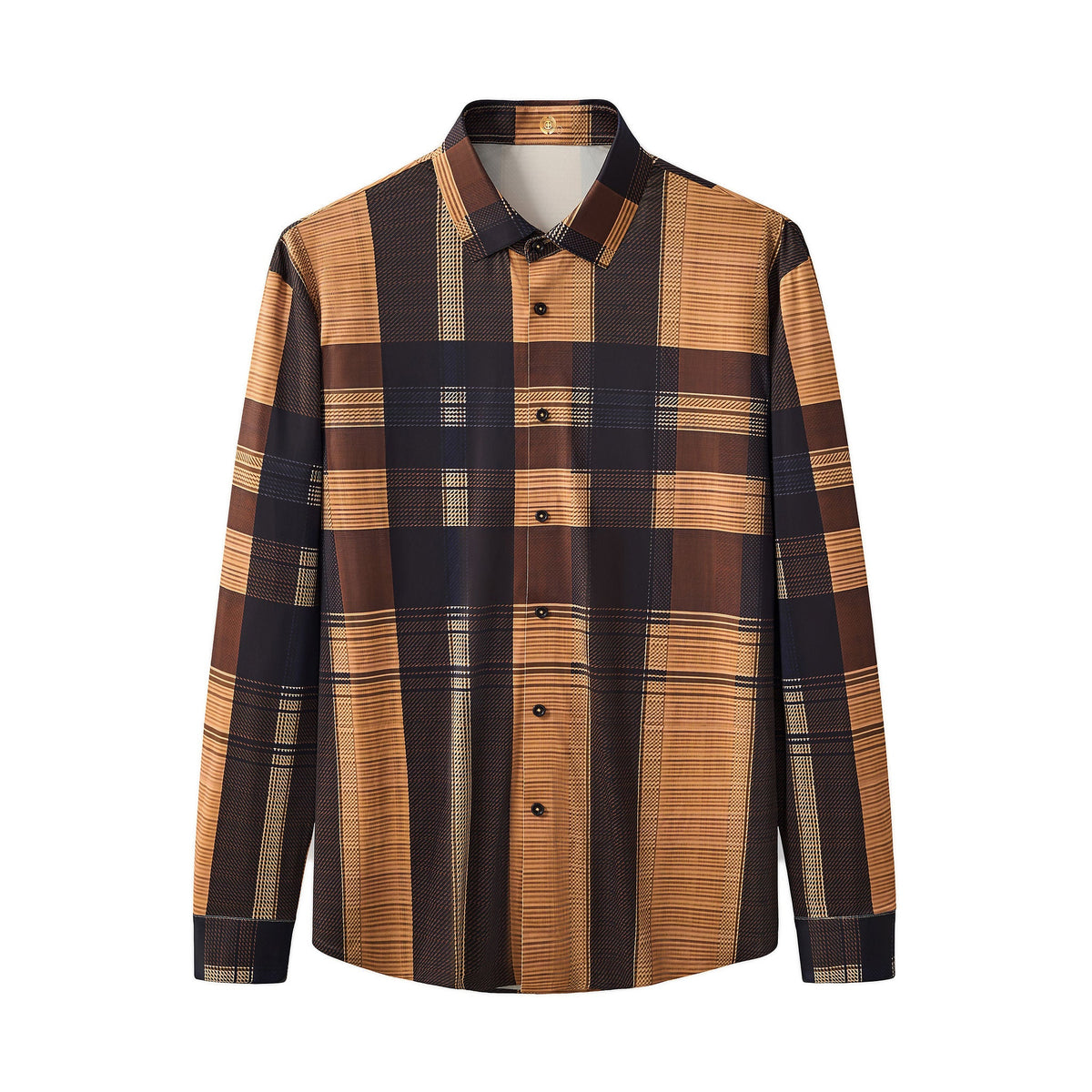 El Baron Seamless Plaid Stripe Men's Shirt - Caramel