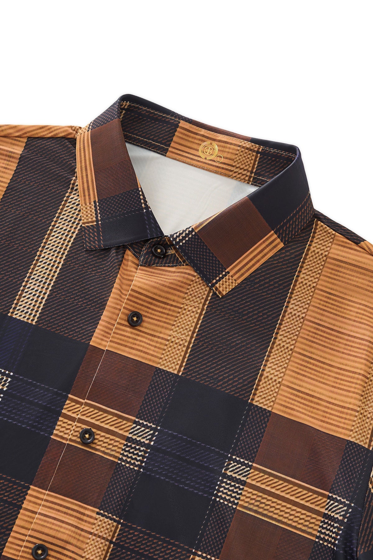 El Baron Seamless Plaid Stripe Men's Shirt - Caramel