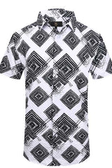 Barocco Mono Grid Men's Short Sleeve Shirt - White