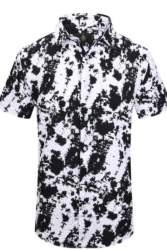 Barocco Monochrome Ink Splash Men's Short Sleeve Shirt - White/Black