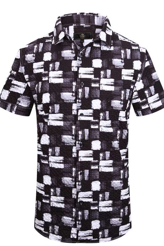 Abstract Mono Grid SS Shirt WHITE/BLACK