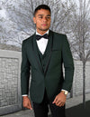 Men’s Hunter solid 3pc suit tailored fit flat front pants bow-tie STATEMENT SUITS GENOVA