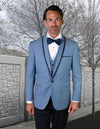 Men’s SteelBlue solid 3pc suit tailored fit flat front pants bow-tie STATEMENT SUITS GENOVA