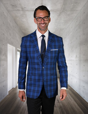 Statement Sapphire Plaid Jacket. Sports Coats. Super 150's Italian Wool| GIGLIO-12| Sapphire