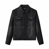Obsidian Distressed Denim Jacket BLACK