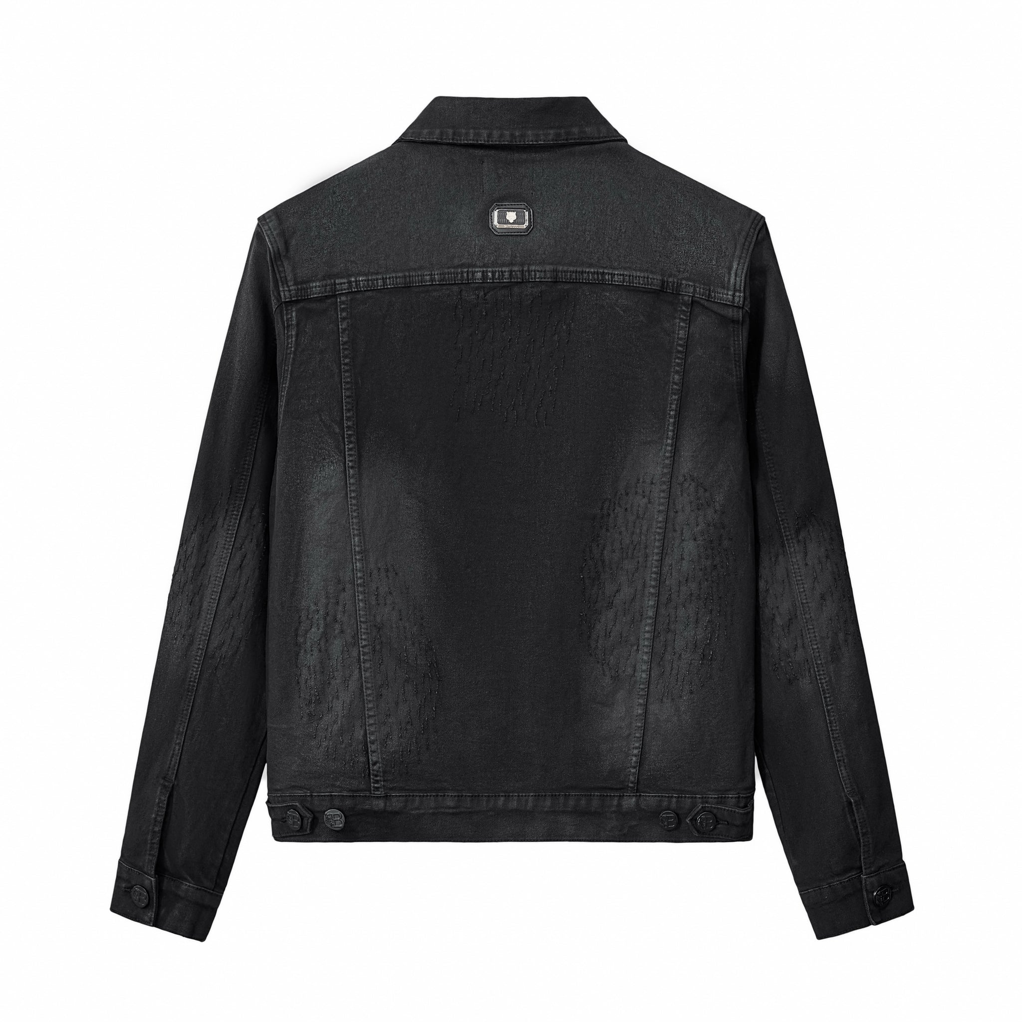 Obsidian Distressed Denim Jacket BLACK