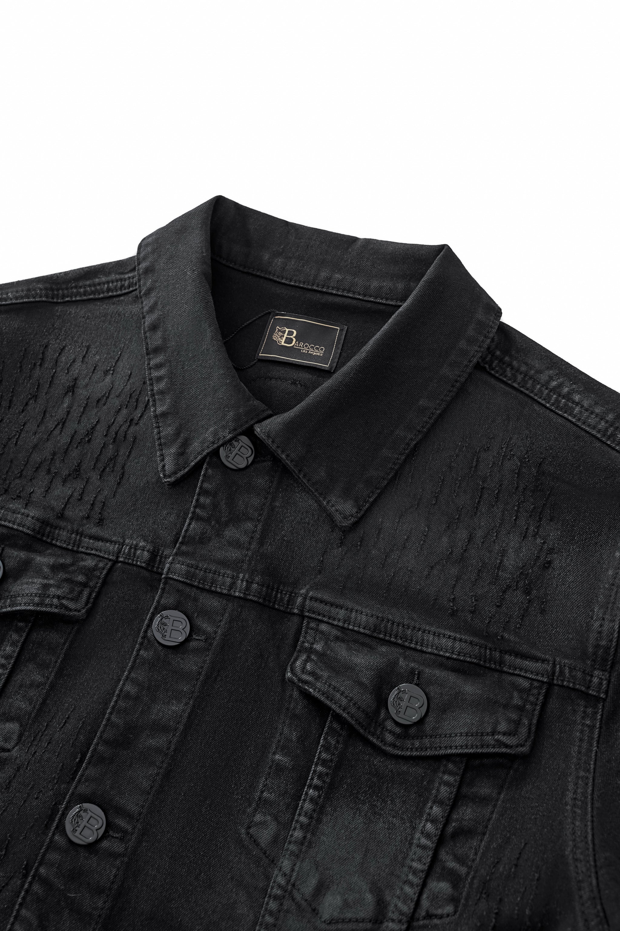 Obsidian Distressed Denim Jacket BLACK