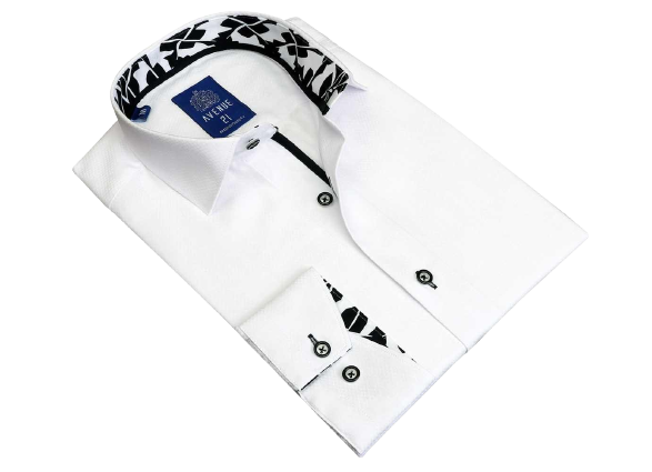 Trendy Avenue 21: Men's European Button Down Shirt | White | K09