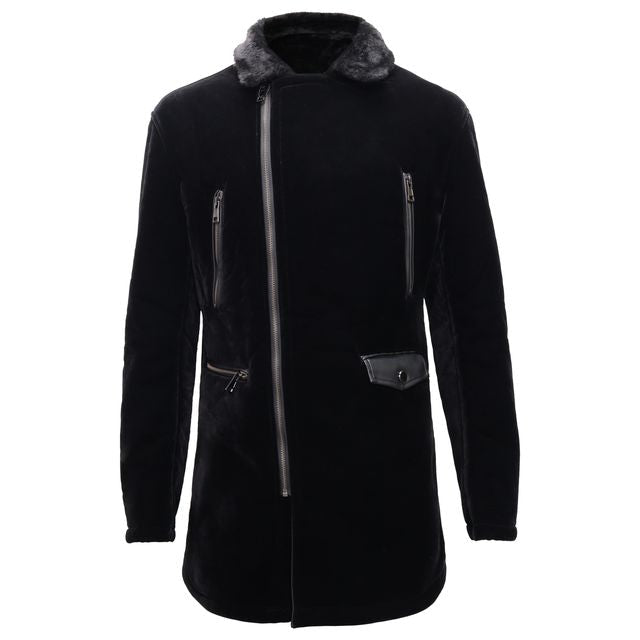 Faux Fur Collar Velvet Jacket BLACK