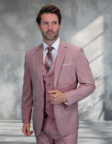 Men’s Blush sharkskin 3-piece suit modern fit Italian wool STATEMENT SUITS LARZO