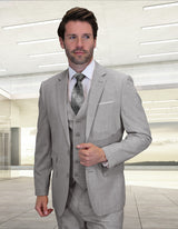 Men’s Gray sharkskin 3-piece suit modern fit Italian wool STATEMENT SUITS LARZO