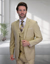 Men’s Tan sharkskin 3-piece suit modern fit Italian wool STATEMENT SUITS LARZO
