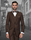 Men’s Brown solid 3pc suit slim fit flat-front pants super 150’s wool STATEMENT SUITS LORENZO