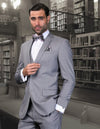Men’s Grey solid 3pc suit slim fit flat-front pants super 150’s wool STATEMENT SUITS LORENZO