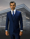 Men’s Sapphire solid 3pc suit slim fit flat-front pants super 150’s wool STATEMENT SUITS LORENZO