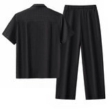 Barocco Loft Men's Textured Shirt & Pants Set - Black