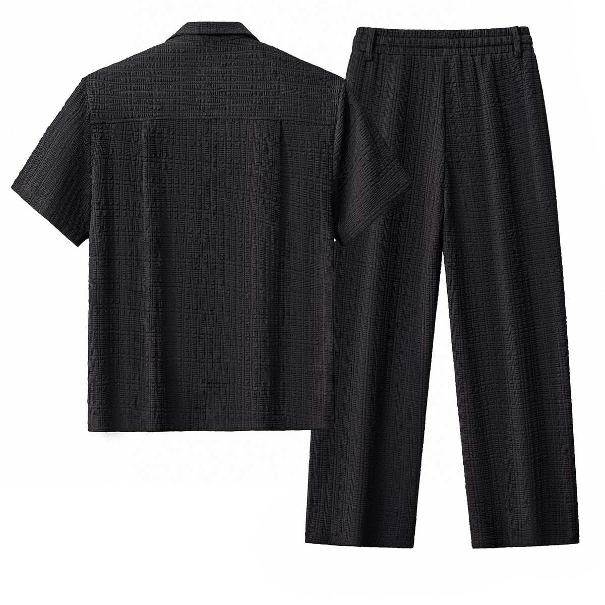 Barocco Loft Men's Textured Shirt & Pants Set - Black