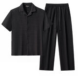Barocco Loft Men's Textured Shirt & Pants Set - Black