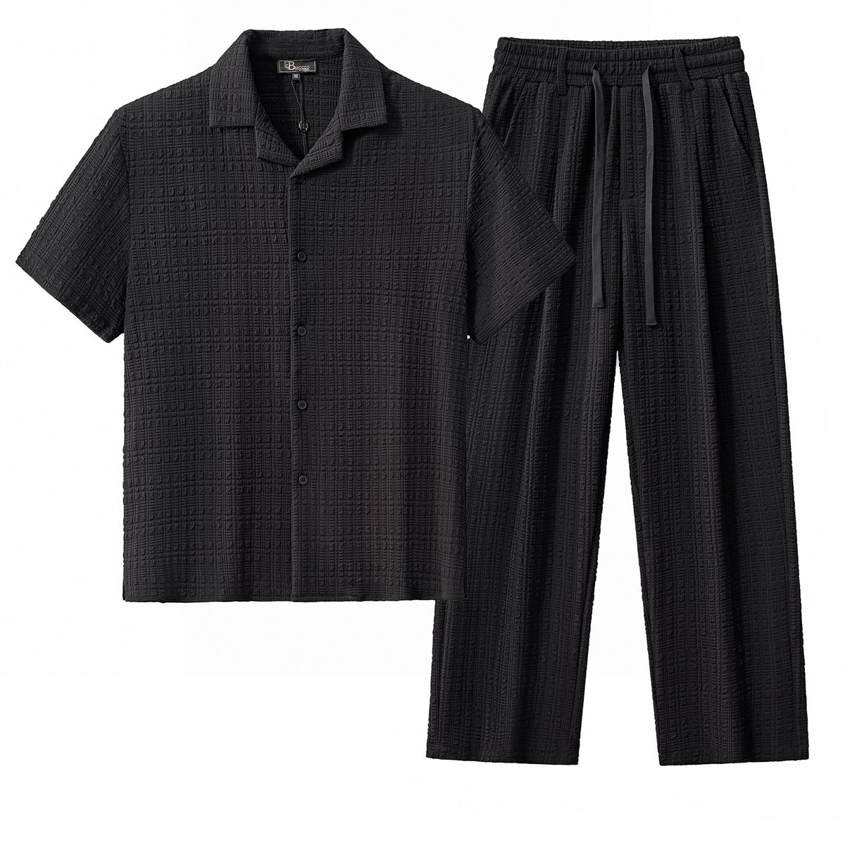 Barocco Loft Men's Textured Shirt & Pants Set - Black