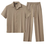 Barocco Loft Men's Textured Shirt & Pants Set - Brown