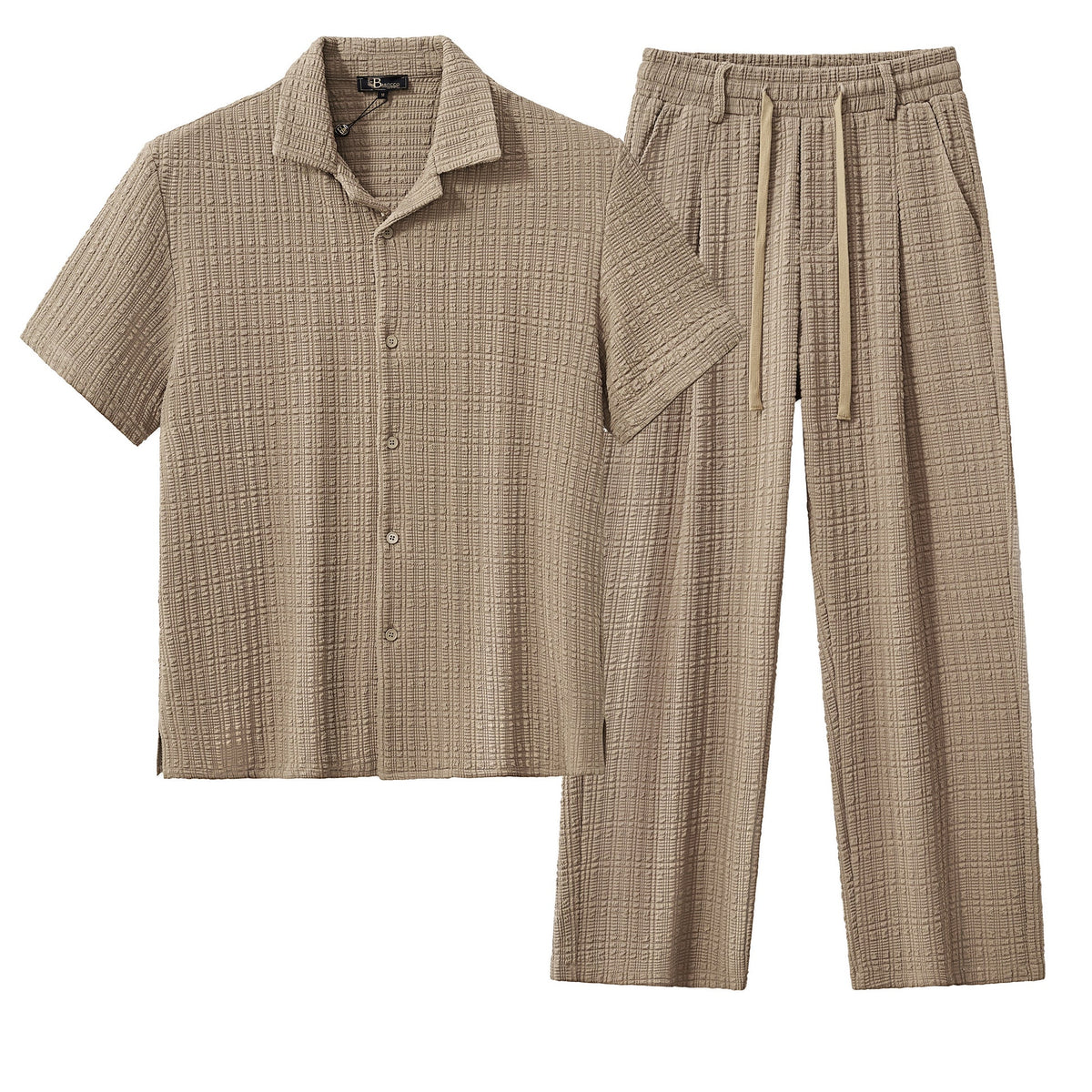 Barocco Loft Men's Textured Shirt & Pants Set - Brown