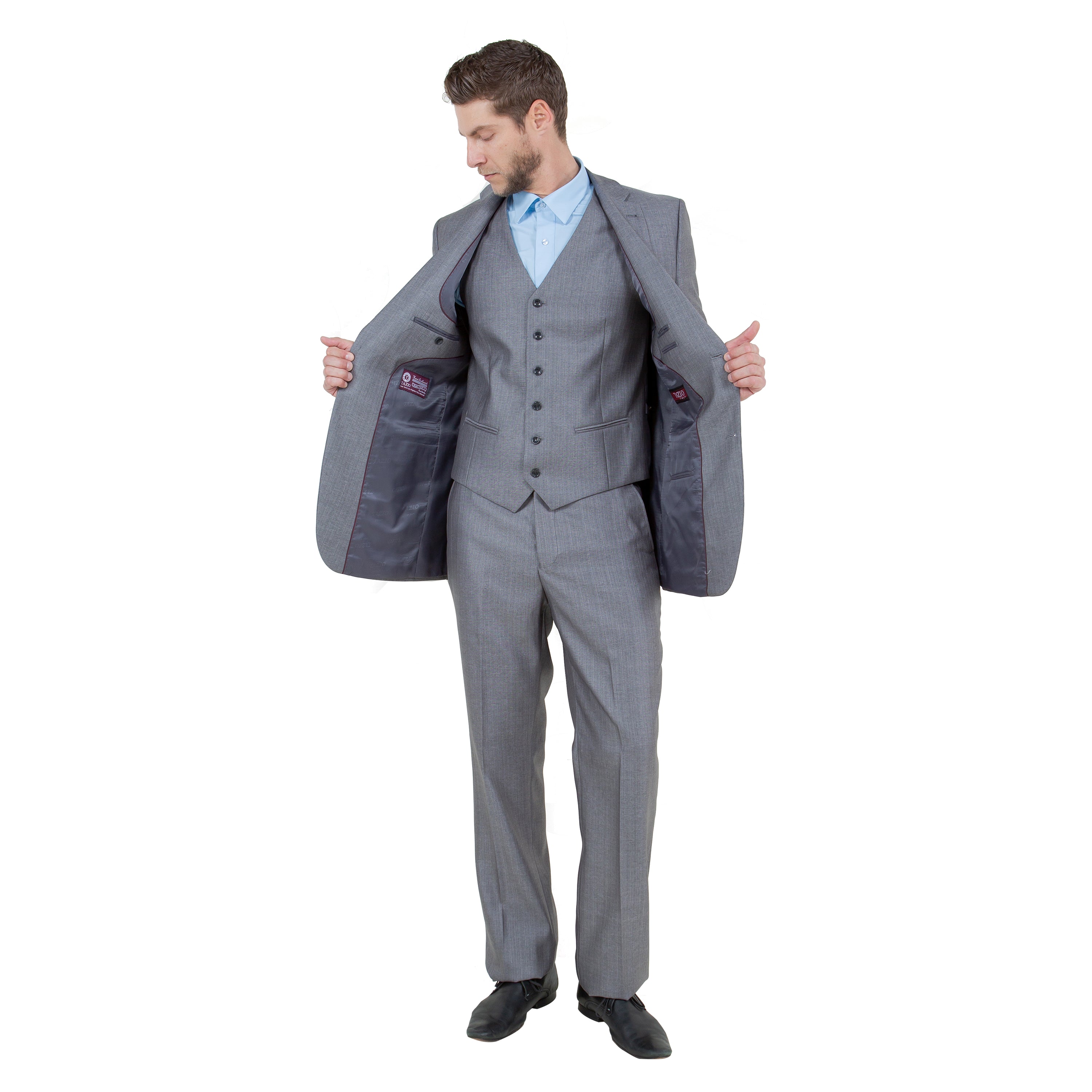 Gray Solid Shiny Sharkskin 3-PC Regular Modern Fit Suits
