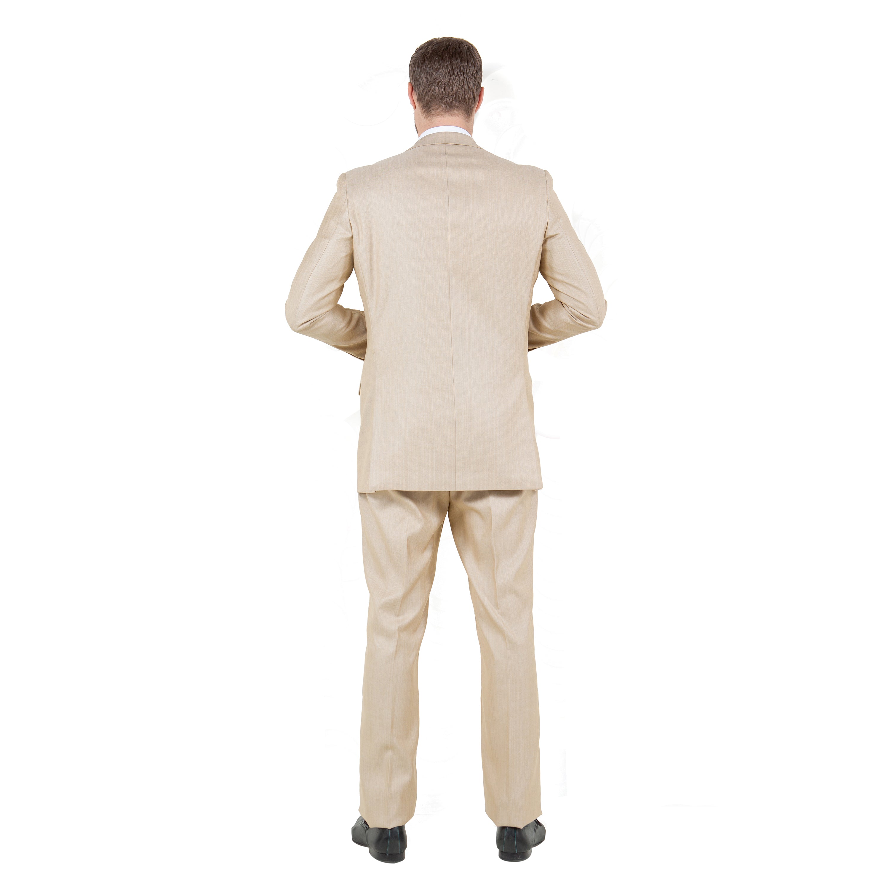 Lt. Beige Solid Shiny Sharkskin 3-PC Regular Modern Fit Suits