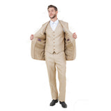 Lt. Beige Solid Shiny Sharkskin 3-PC Regular Modern Fit Suits