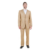 Lt. Beige Solid Shiny Sharkskin 3-PC Regular Modern Fit Suits