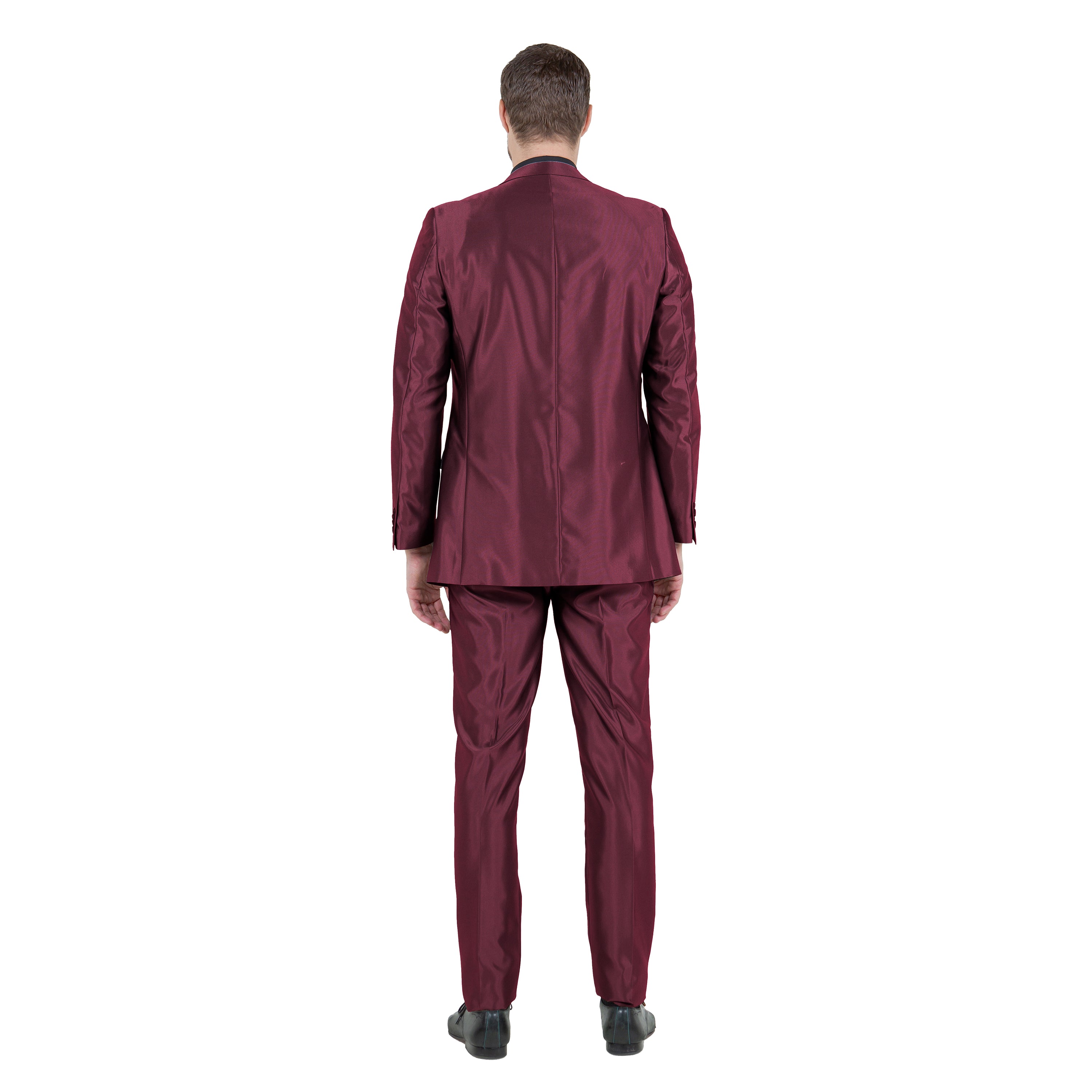 Burgundy Men's Sharskin Slim-Fit 3-Piece Suit