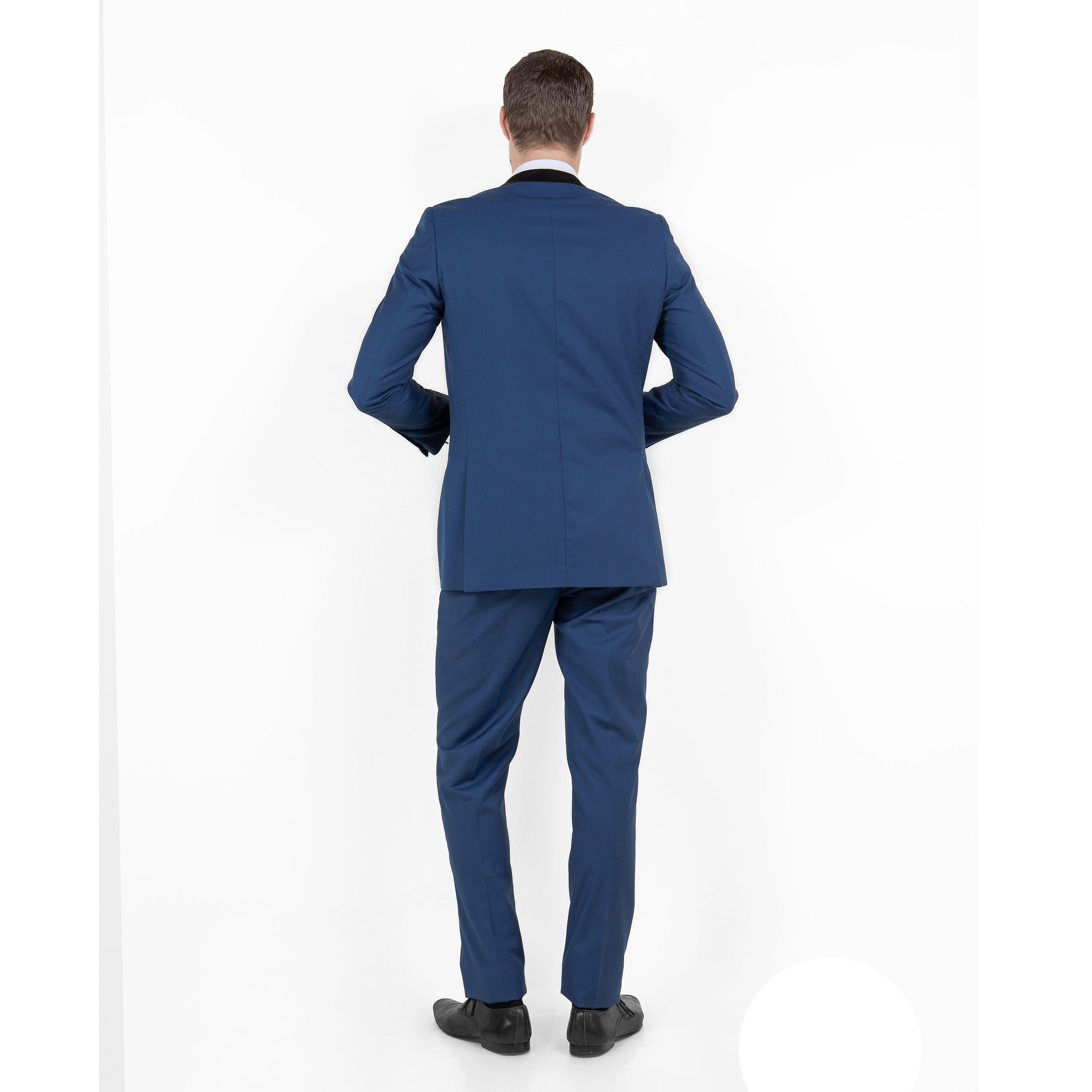 Blue / Black Solid with Black Shawl Collar Trim 2-PC Slim Fit Suits