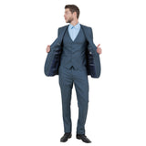 Blue Men's Slim-Fit 3-Piece Sharkskin Suit