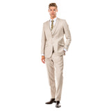 Tan Men's Slim-Fit 3-Piece Sharkskin Suit