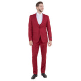 Cherry Red Men's Ultra Slim-Fit 3pc Suit w/ Expandable Waistband
