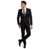 Black Men's Hybrid-Fit 3pc Paisley Suit w/ Wide Black Shawl Collar