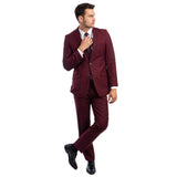 Burgundy Men's Hybrid-Fit 3pc Paisley Suit w/ Wide Black Shawl Collar