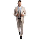 Tan Men's Hybrid-Fit 3pc Paisley Suit w/ Wide Black Shawl Collar