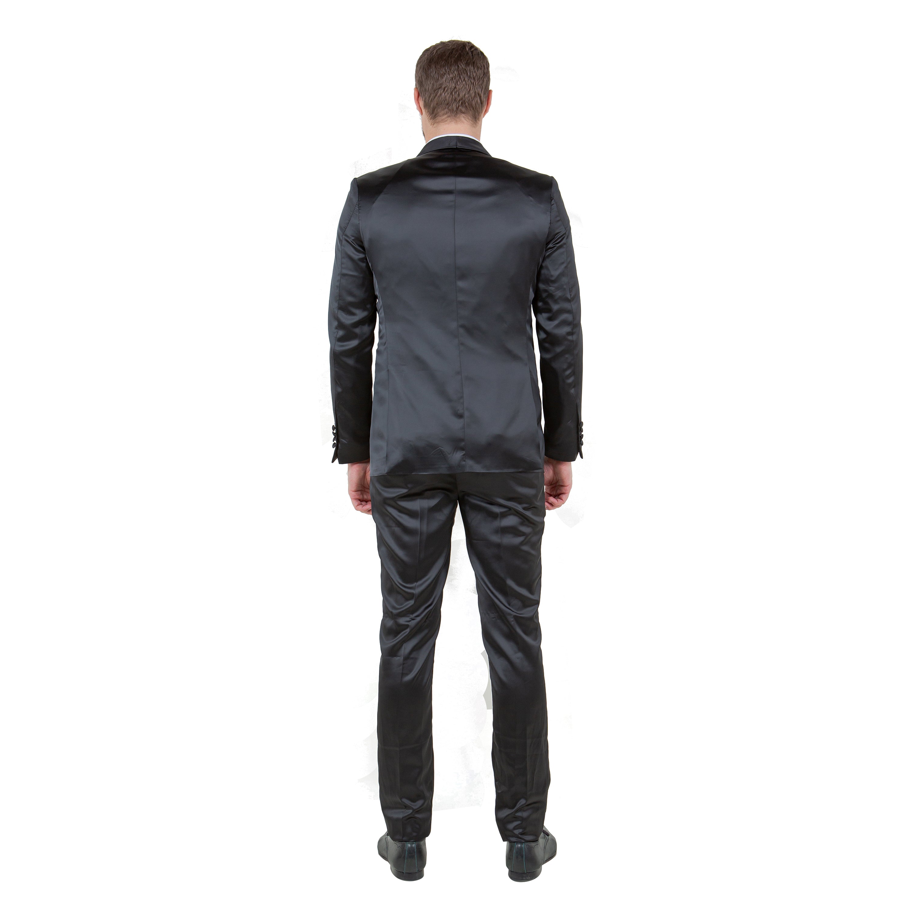 Mens 3pc Solid Satin Suit Set w/ Free Bowtie