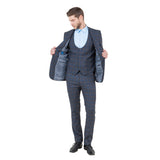 Men's Skinny-Fit Glen Plaid 3pc Suit Set w/ U-Neck Vest