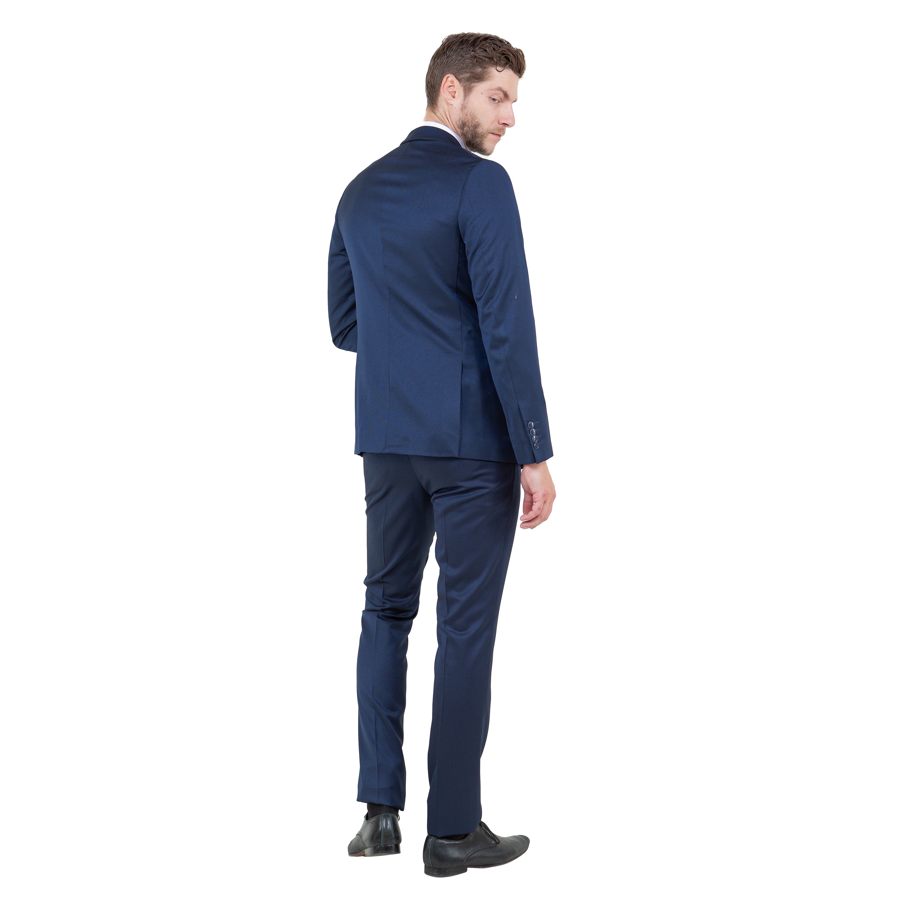 Blue 2 PC Birdseye Suit Skinny Fit Suits