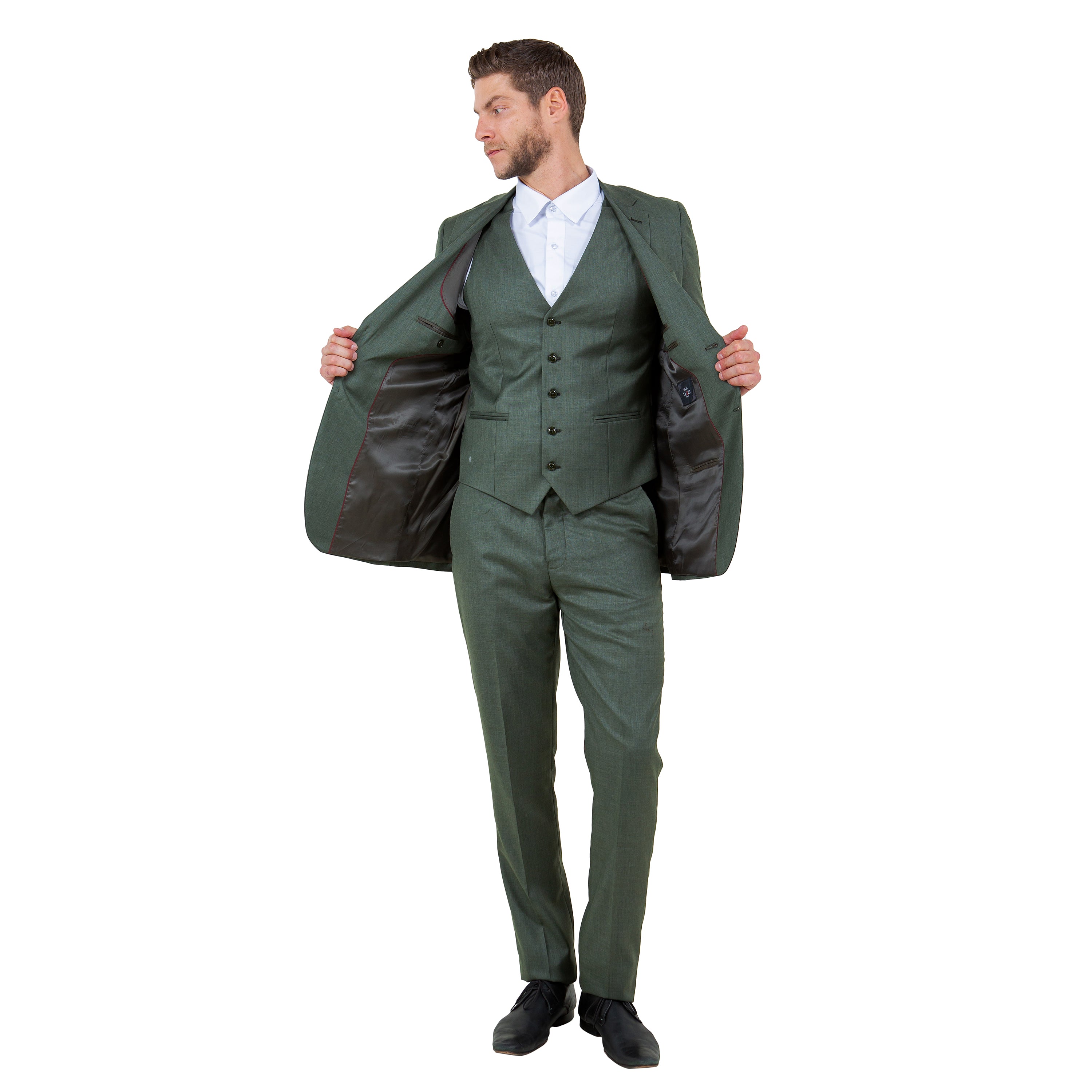 Men's Hybrid-Fit 3pc Sharkskin Suit w/ Expandable Waistband