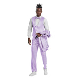 Lavender Solid Shiny U-Shape Vest Mens-suit