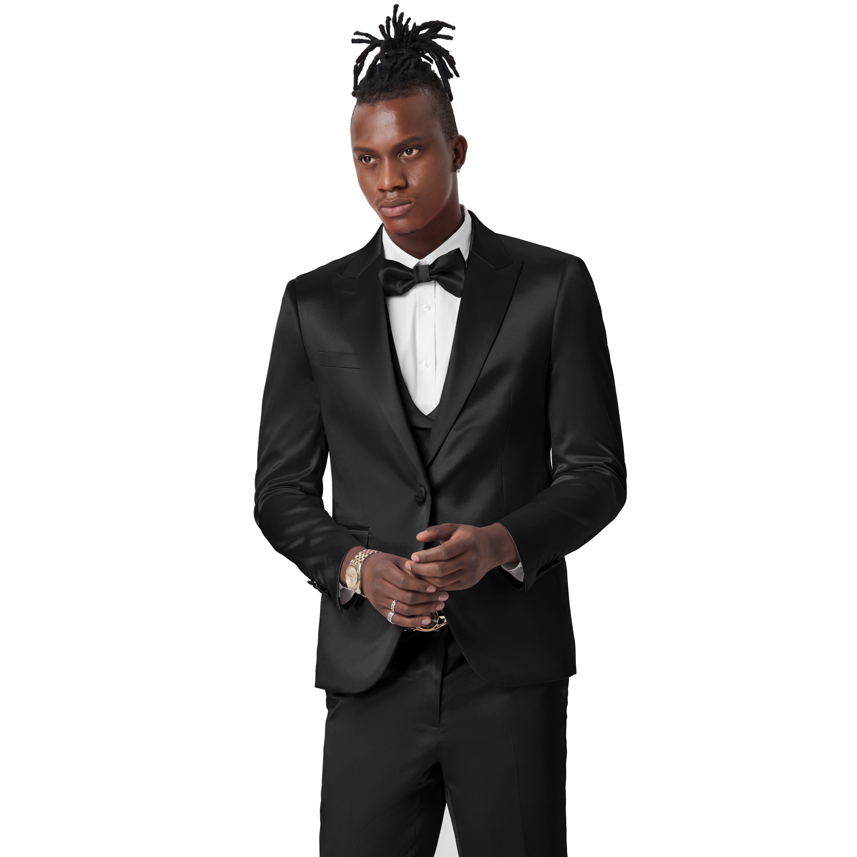 Black Solid Shiny U-Shape Vest Mens-suit