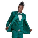 Green Solid Shiny U-Shape Vest Mens-suit