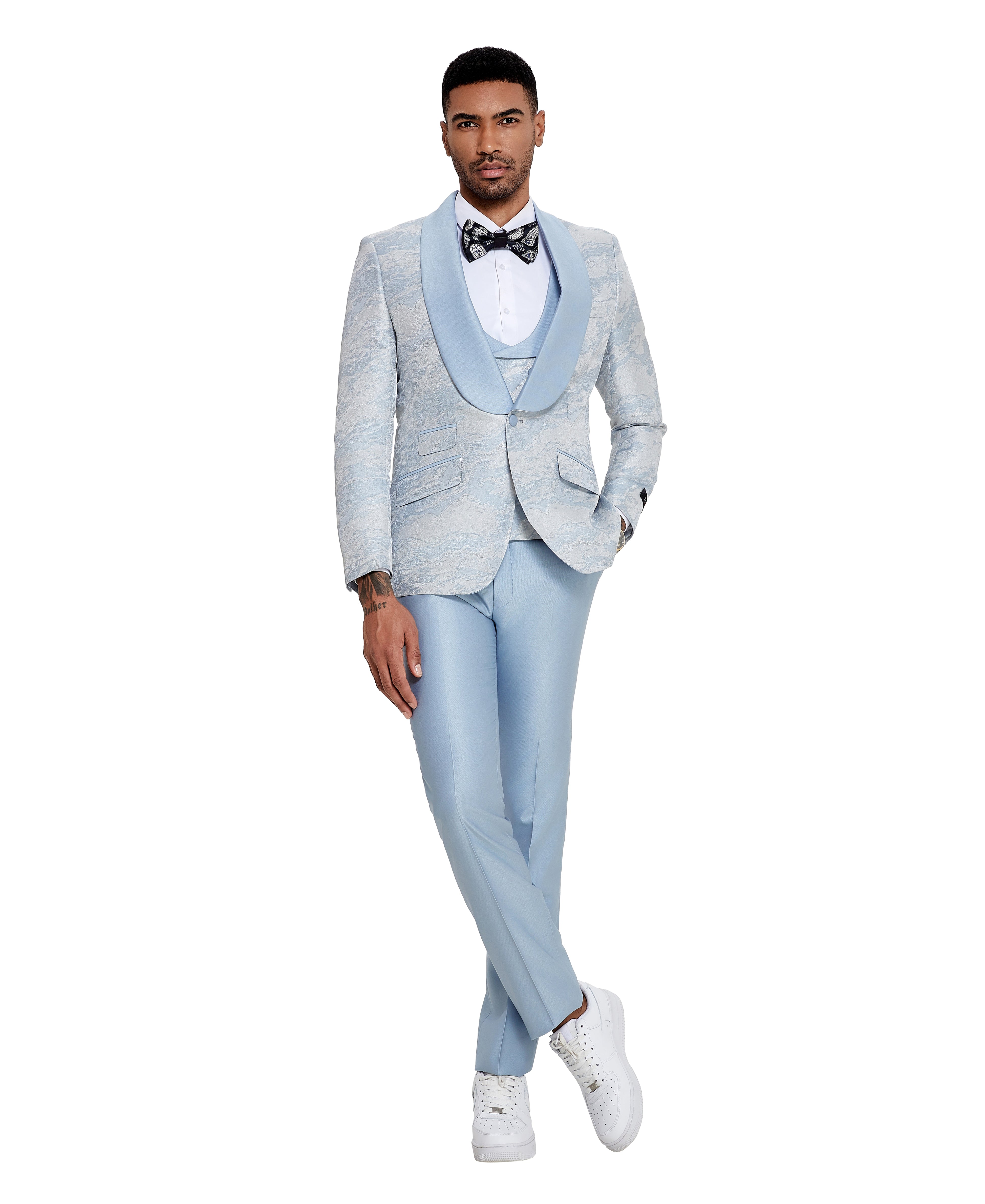 3 PC Pattern Shawl Lapel Double Breasted Vest Suit